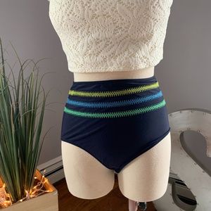 Aerie Navy Hi-Waisted Swim Bottoms - Size L